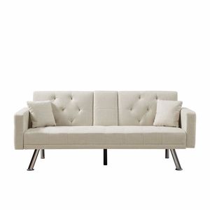Sofá Cama Convertible de Lino Beige con Diseño sin Brazos, Reclinable, Plegable y Extensible para Sala de Estar - Product Image 6