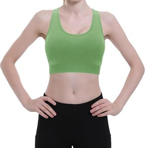 Sujetadores deportivos de cuello redondo para mujer, doble, sencillos, transpirables, ecológicos, de secado rápido, soporte medio, de elastano/poliéster, acolchados - Product Image 2
