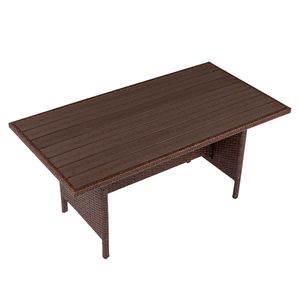 Set da pranzo da giardino in rattan marrone effetto legno con 8 cuscini color kaki e superficie in legno plastico - Product Image 5