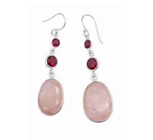 Boucles d'oreilles élégantes en argent sterling avec grenat et quartz rose pour femmes, bijoux de créateur élégants pour les fêtes, les mariages et le quotidien - Product Image 3