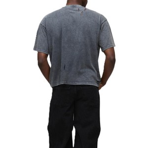 Camisetas para hombre con lavado ácido, efecto desgastado, logotipo bordado personalizado, algodón grueso, corte holgado, estilo urbano, vintage. - Product Image 3