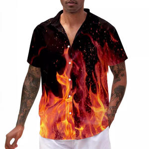 Nouvelle chemise à manches courtes pour homme à motif hawaïen, t-shirt tendance taille européenne et américaine, boutonnée, en polyester imprimé - Product Image 1
