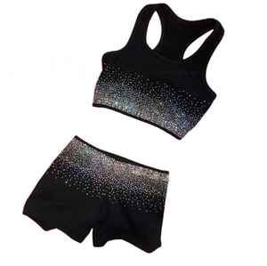 ชุดซ้อมเชียร์ลีดเดอร์สำหรับเด็กผู้หญิง ประดับด้วยคริสตัล ชุดกีฬา เสื้อชั้นในและกางเกงขาสั้น ชุดออกกำลังกายแบบมีกลิตเตอร์ ชุดฝึกซ้อมทีมเต้นเชียร์ลีดเดอร์ - Product Image 1