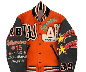 OEM Manufacturer High Quality Winter High Street College Letterman Varsity <b>Jacket</b> Men Custom Embroidery <b>Patches</b> Stand Front - Product Image 6