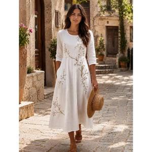 Multi Color Handmade A-Line Maxi <b>Dress</b> Three Quarter Sleeve O-Neck 100% Cotton Eco-Friendly Breathable Party Summer <b>Romantic</b> - Product Image 6