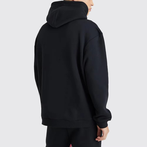 Ensemble de survêtement noir personnalisé à coupe évasée, comprenant un sweat à capuche épais et un pantalon de survêtement à jambes larges, en molleton vierge, style streetwear, pour la vente en gros et la fabrication en vrac - Product Image 4
