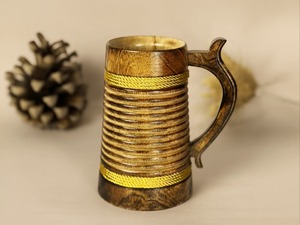 Custom Wooden Beer <b>Mug</b> Polished Stainless Steel Trending Design Natural Wooden Style Handgrip Party Office Cup with Gift <b>Box</b> - Product Image 2