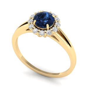 Bague REYES faite à la main en or massif 14 carats avec saphir bleu rond de 0,84 carat pour femme, certifiée GRA, bijoux en moissanite - Product Image 2