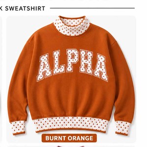Alpha Charcoal Wholesale <b>Mock</b> <b>Neck</b> Crew <b>Neck</b> Cotton Fleece Sweatshirt Women Men Ladies Unisex Gingham Patch Polka Dot Greek Sor - Product Image 3