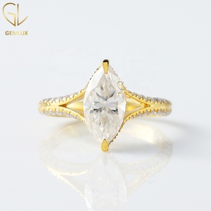 2.10 CT Marquise Cut Moissanite Diamond <b>Ring</b>, 14K Gold <b>Split</b> Shank Engagement <b>Ring</b>, Hidden Halo Wedding <b>Ring</b> For Women - Product Image 1