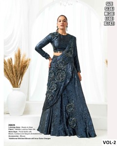 Obsidian Luxe <b>Satin</b> Silk Indo-Western Saree for Diwali and Party Occasions Moisture Wicking & Wrinkle Free - Product Image 1