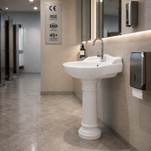 Lavabo sur pied ovale traditionnel pour salle de bain, certifié NSF, avec robinet à levier monotrou, finition polie brillante - Product Image 5