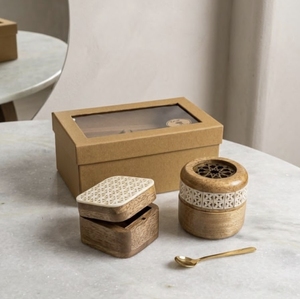 Quemador de Incienso Mubkhar de Madera de Acacia Hecho a Mano, Ecológico, 100% Natural, Diseño Personalizable, Patrón de Mosaico Colorido - Product Image 3
