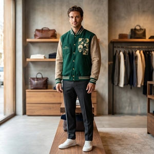 Chaqueta Letterman de Estilo Diario para Hombre, Cuello Alto, Tejido Suave de Invierno, Diseño Casual para Moda Urbana, Cómoda para Combinar en Capas - Product Image 3