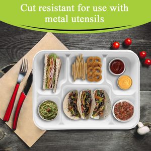 Barquette repas robuste à 6 compartiments en bagasse biodégradable – Plateau jetable écologique, compatible congélateur et micro-ondes, résistant à l'eau - Product Image 3