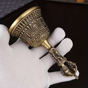 Engraved Metal Handle Hand Bell Artistic Pattern Ringing Bell Decorative Service Bell for <b>Temple</b> Reception <b>Home</b> Decor and Gift - Product Image 2