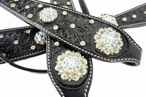 Plastron western équestre de qualité supérieure sculpté en cuir scintillant en acier inoxydable licou tête fantaisie couture équitation - Product Image 3