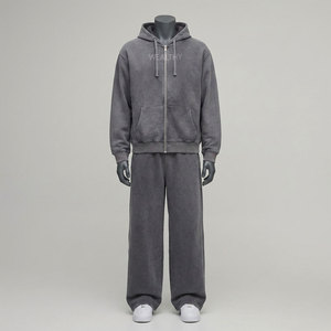 Conjunto Deportivo Unisex de Sudadera con Capucha y Pantalones Jogger, Estampado, Color Sólido, Corte Regular, Otoño, Cierre Frontal con Cremallera, Bolsillo Frontal, Elástico en Cuatro Direcciones, Transpirable - Product Image 1