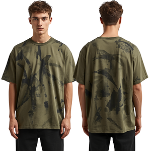 T-shirt en coton surdimensionné pour homme, de qualité supérieure, couleur olive, effet délavé, avec motif graphique, vêtement décontracté et tendance, poids lourd, qualité premium - Product Image 3