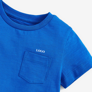 Blue Short Sleeve Jersey T-Shirt With Left <b>Chest</b> Pocket And Logo Print Casual Round Neck Design For Boys - Product Image 3