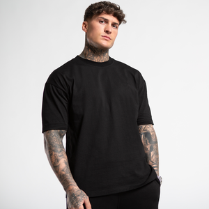 T-shirt homme noir jais uni, coupe décontractée oversize, manches courtes, col rond, basique - Product Image 1