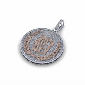 Pendentif unisexe en argent massif 925 plaqué or blanc avec grand cercle de diamants de laboratoire, personnalisable avec nom et initiales, breloques hip-hop - Product Image 1