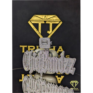 Pendentif personnalisé avec nom, diamant Moissanite VVS, entièrement serti de pierres, en argent sterling 925, collier Hip Hop par Trisha Jewels - Product Image 3