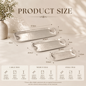 Ensemble de plateaux de service en aluminium de qualité supérieure, finition texturée artisanale, design de poignée ergonomique, collection de plateaux décoratifs - Product Image 3