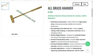 Marteau tout en laiton anti-étincelle pour la fabrication de bijoux, outils de bijoutier, marteau de façonnage des métaux, outils à main |   Numéro d'article GS-963 - Product Image 3