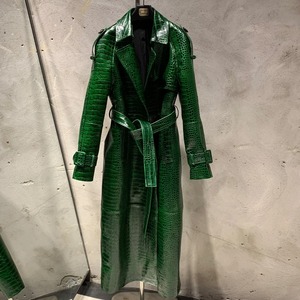 En stock manteau en cuir de mouton véritable gaufré croco pour dames veste longue coupe-vent imperméable - Product Image 3