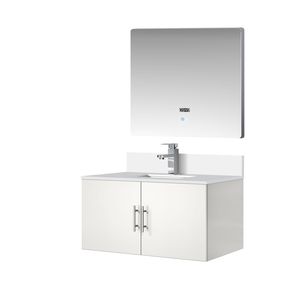Glossy White 36 In. <b>Bath</b> Vanity with 22 In. Cultured Marble Top and LED <b>Mirror</b> 36 In. Faucet Set 22 In. W X 22 In. D - Product Image 3
