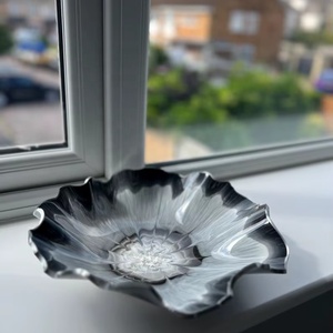 Large Polished Resin Bowl Handmade Silver Leaf Party Trinket Dish Stocked - Product Image 1