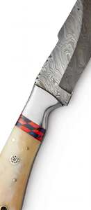 Couteau utilitaire Tracker artisanal en acier Damas, manche en os, poinçon en acier, mosaïque, outil - Product Image 4