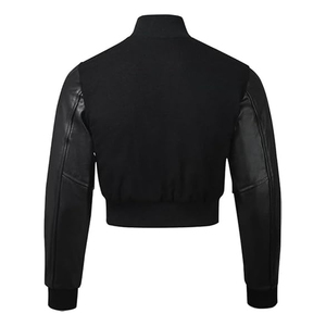 Womens Cropped Varsity Coat <b>Leather</b> Sleeve Baseball <b>Jacket</b> Supplier Wholesale USA - Product Image 6
