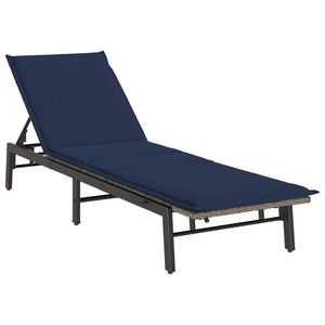 Chaise longue standard en rotin PE bleu marine et acier thermolaqué, modèle gris - Product Image 2