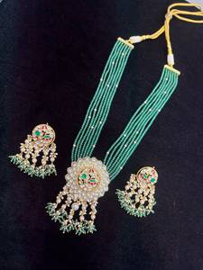TISHYA DIAMOND Gold Plated Copper Alloy Necklace Earring <b>Set</b> Ruby Brilliant Cut Imitation <b>Pearl</b> Tassel Ethnic Wedding <b>Jewelry</b> - Product Image 3