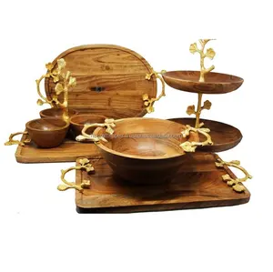Wooden Food Serving Tray, Rustic Ottoman Wood Tray with brass Handle, Wholesale Food Tray