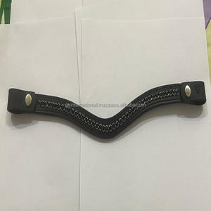 Bande de sourcil de cheval en cuir noir à bord solide de meilleure qualité avec 1 rangée de cristaux noirs de luxe strass - Product Image 2