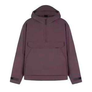 2025 Veste coupe-vent décontractée en toile à demi-fermeture éclair pour hommes avec logo personnalisé pull imperméable et grande poche avant - Product Image 1