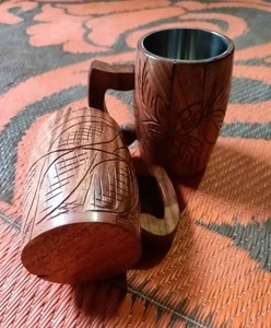 Vintage Wooden Beer Mug Stainless Steel Inner Reusable Camping Outdoor Use Adult <b>Drinkware</b> - Product Image 5