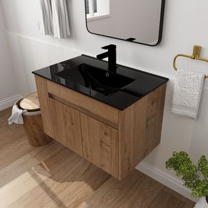 Mobile da Bagno da 30 Pollici con Lavabo in Ceramica Nera e Ripiano Aperto Regolabile (Imballaggio KD) - Product Image 4
