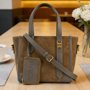 Nuevo Bolso de Mano para Mujer, Textura de Gamuza, Cuero PU, Viene con Cartera, Bolso de Marca de Diseñador - Product Image 3