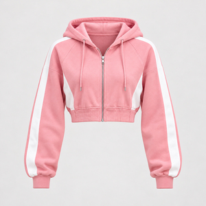 Cropped Full Zipper Hoodie Matching Side Stripe Baggy Pants Women's Two Piece Sporty Chic <b>Leisurewear</b> Set Wholesale Tracksuit - Product Image 3