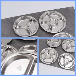 Assiette de table classique en acier inoxydable de 28 cm, compartimentée, écologique, de qualité alimentaire, durable, polie, lot de 4 assiettes pour la rentrée scolaire - Product Image 4