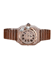 Reloj de Lujo con Diamantes Moissanite en Oro Rosa para Hombre, Movimiento de Cuarzo, Correa de Goma Marrón de 20 mm, Estilo Hip Hop Personalizado - Product Image 1