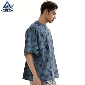 เสื้อยืดลำลองสไตล์เทรนดี้แบบฟอกสี ทรงเข้ารูป แขนสั้น ขายส่งราคาดีที่สุด รับผลิตแบบ OEM ODM สีน้ำเงินล้วน เสื้อยืดผู้ชาย - Product Image 2