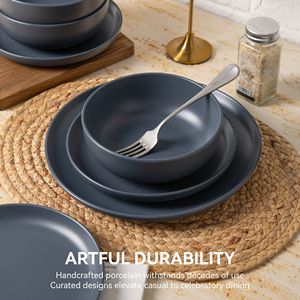 Set di Stoviglie in Gres da 12 Pezzi, Adatto per Microonde e Lavastoviglie, Piatti e Ciotole Non Tossici con Tazze, Design Impilabile - Product Image 5