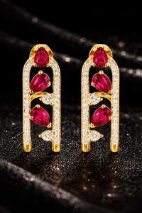 Gold Plated Pear Ruby <b>Dangle</b> <b>Earrings</b> For Women 925 Sterling <b>Silver</b> CZ July Birthstone Jewelry - Product Image 4