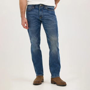 Jeans casuales para hombre, lavado claro, con parche de cuero personalizado, corte recto, ajuste holgado, pantalones de mezclilla de pierna ancha, tallas y logotipo personalizados - Product Image 2