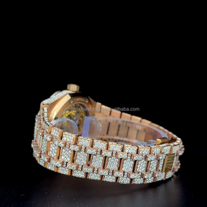 Montre vintage classique automatique squelette en acier inoxydable avec moissanite VVS1, entièrement sertie de moissanite, mouvement à quartz - Product Image 4